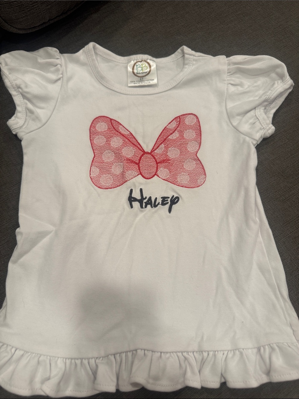 White Girls' Tee with Minnie Dot Bow - Haley monogram
